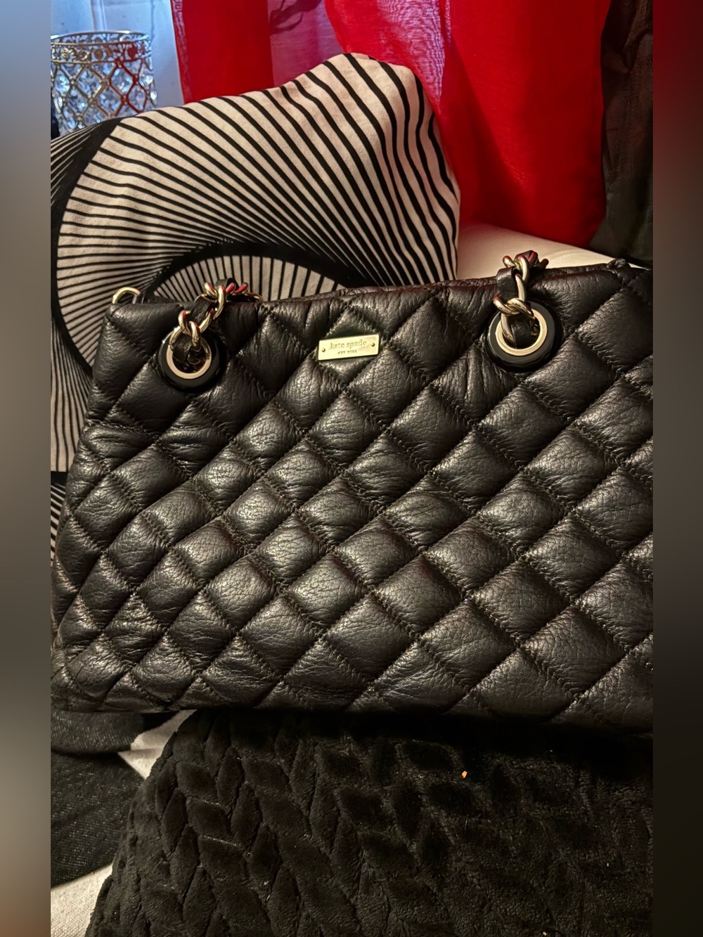 Kate Spade Gold Coast Maryanne New York Quilted Black Leather Tote